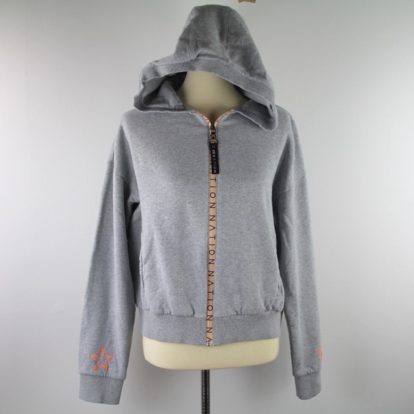 PE NATION The Elite Two Hoodie Grey Zip Up Jacket Orange Star Cuffs M - Picture 2 of 8